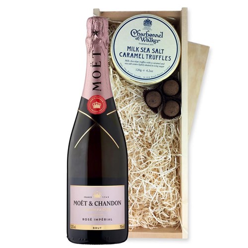 Moet & Chandon Rose Champagne 75cl And Milk Sea Salt Charbonnel Chocolates Box